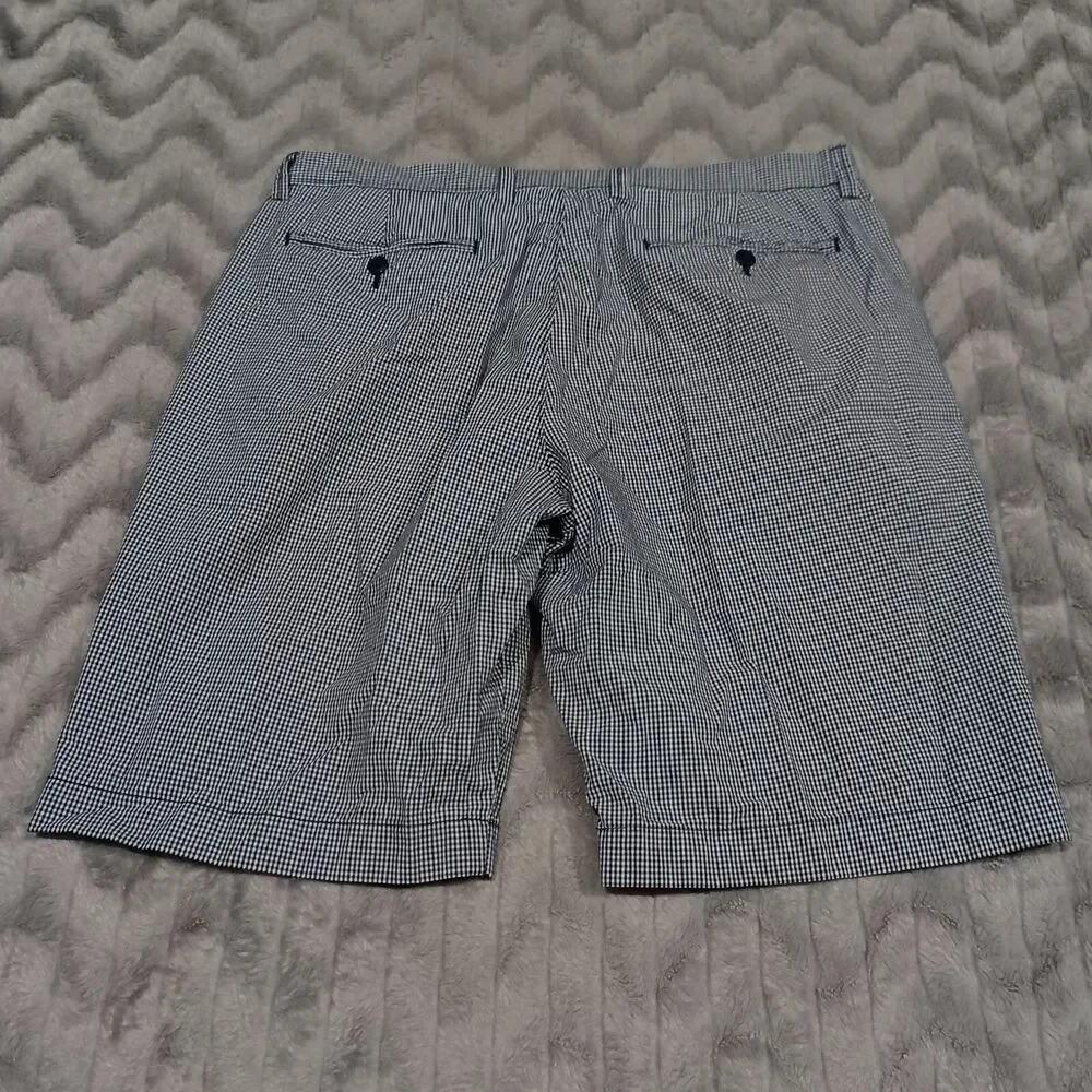 J Crew Mens Size 35 Black White Plaid Flat Front Chino Shorts